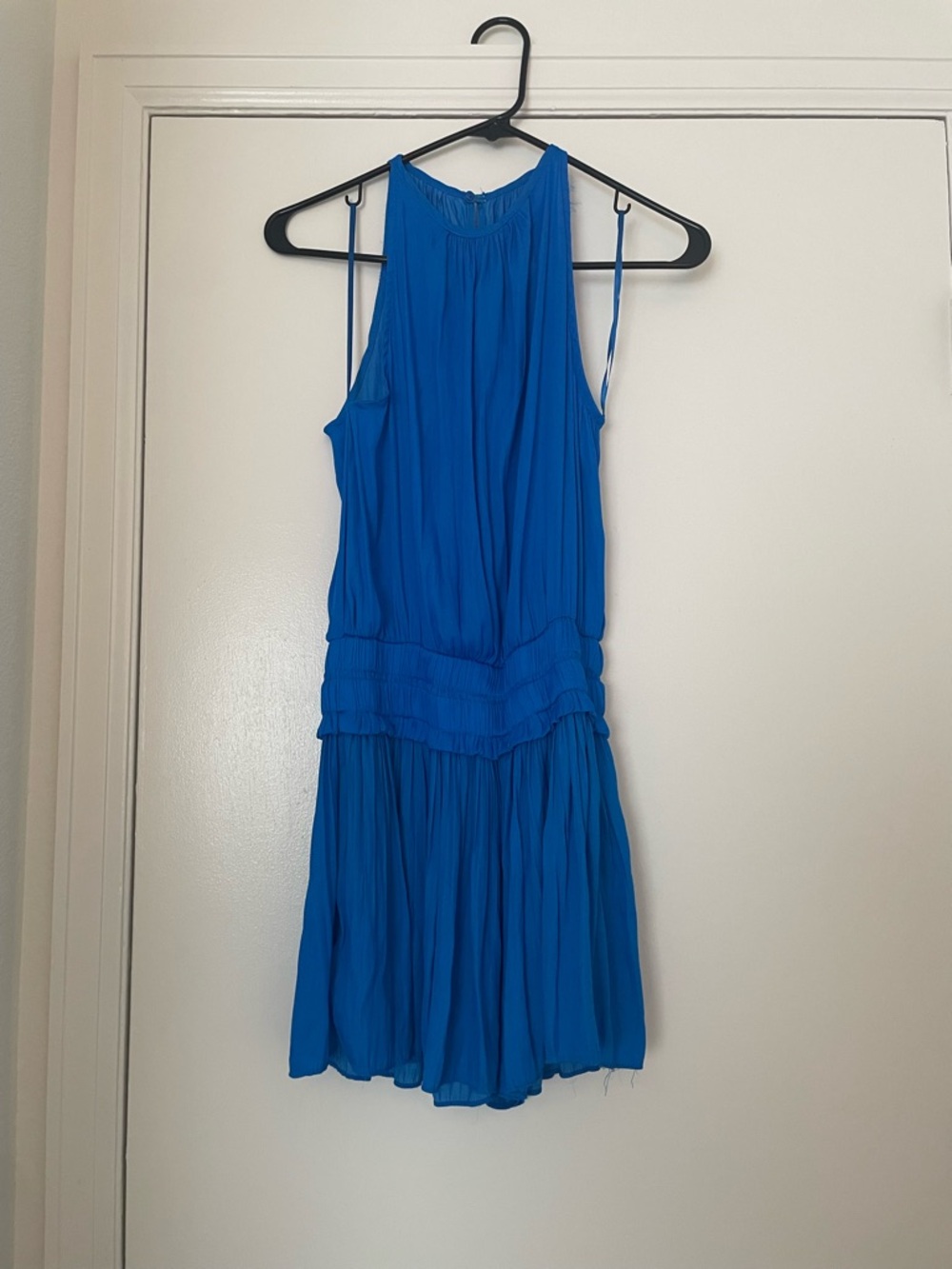 Blue Pleated Sleeveless Romper